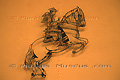 Sculpture en fer forgé d'un cavalier et son cheval andalous