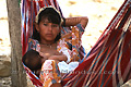Femme de l'ethnie Wayuù allaitant son enfant dans un hamac
